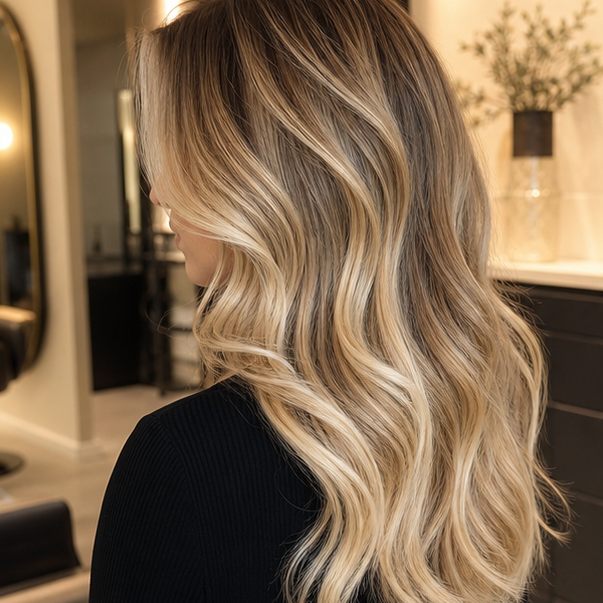 Jemná blond balayage ve vlasovém studiu
