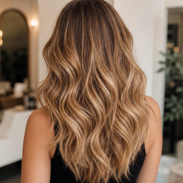Karamelová balayage v měkkých vlnách