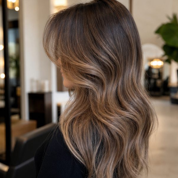 Popelavě hnědá balayage v jemných vlnách